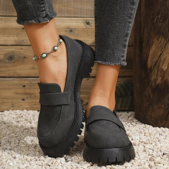 Amelia | Comfortable black suede loafers with a thick, padded sole
