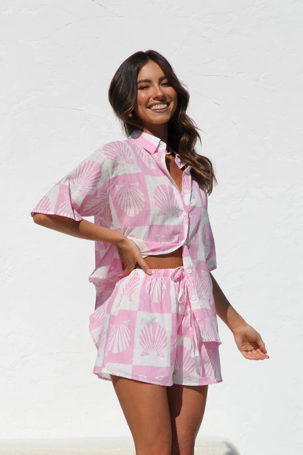 BRIELLE - ENSEMBLE CHEMISE ET SHORT IMPRIMÉ D'ÉTÉ TENDANCE