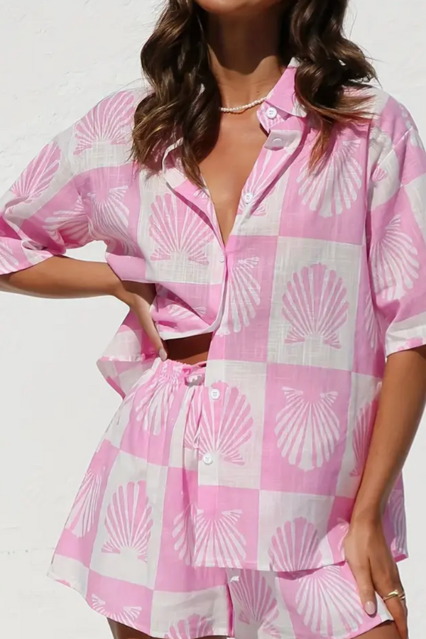 BRIELLE - ENSEMBLE CHEMISE ET SHORT IMPRIMÉ D'ÉTÉ TENDANCE