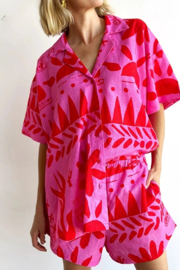 ALICIA - ENSEMBLE 2 PIÈCES CHEMISE ET SHORT GRAFFITI VINTAGE