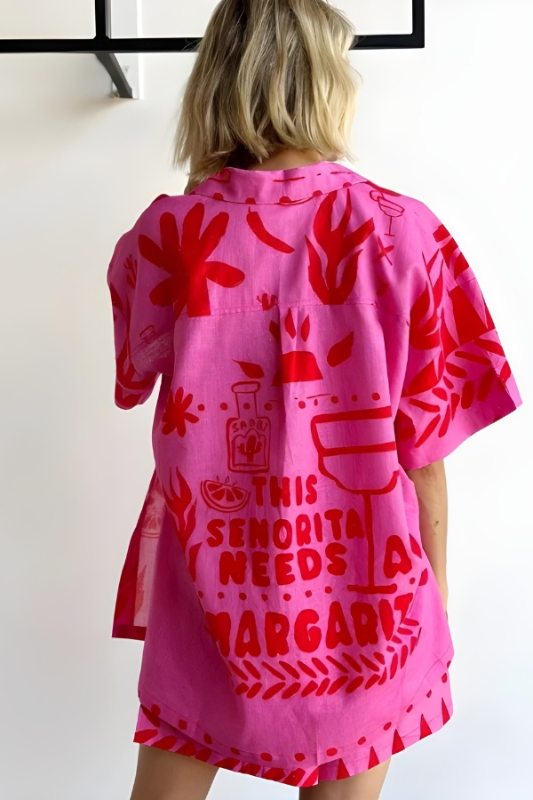 ALICIA - ENSEMBLE 2 PIÈCES CHEMISE ET SHORT GRAFFITI VINTAGE