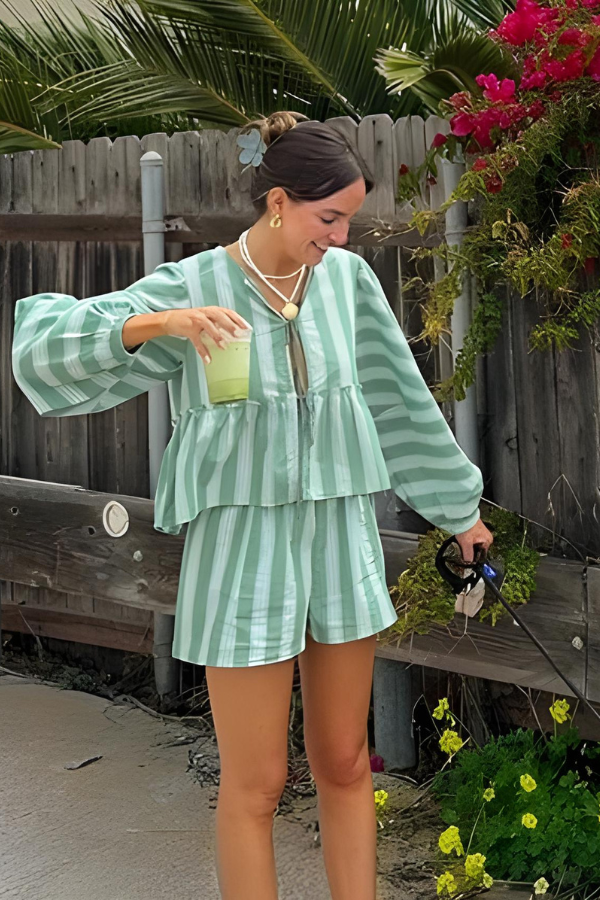 INNA - ENSEMBLE CHEMISE ET SHORT IMPRIMÉ À RAYURES