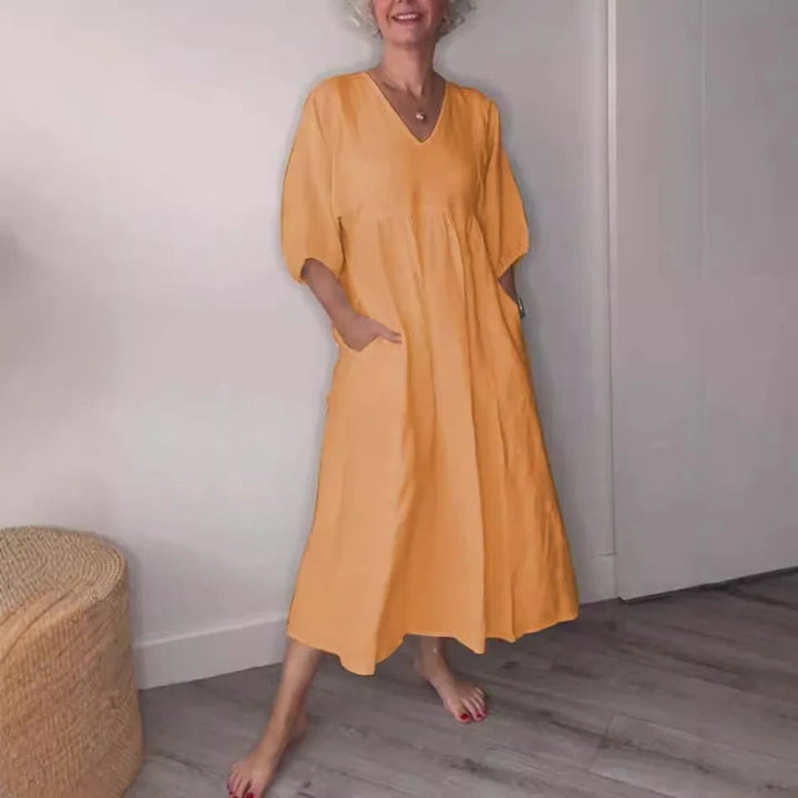 LUCIA | ROBE MI-LONGUE DÉCONTRACTÉE À COL EN V ET POCHES