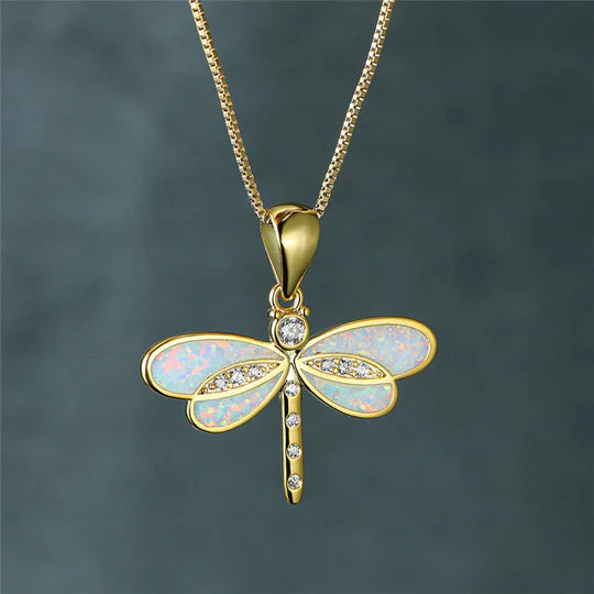 DRAGONFLY NECKLACE IN GOLD WITH OPAL