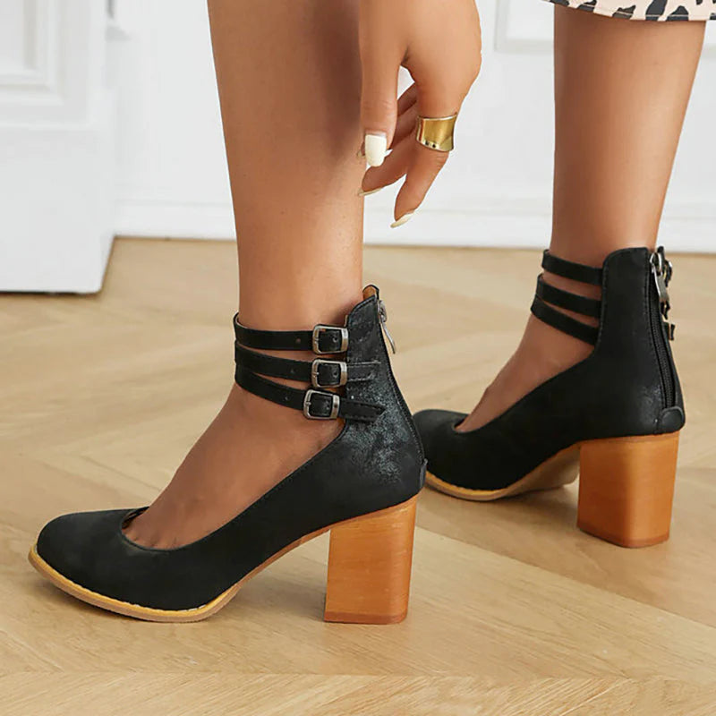 CASILDA™ | SMOOTH SANDALS WITH ANKLE STRAP AND BLOCK HEEL