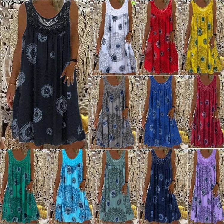 ZÖE ™| ROBE D'ÉTÉ IMPRIMÉE SANS MANCHES À COL ROND POUR FEMME