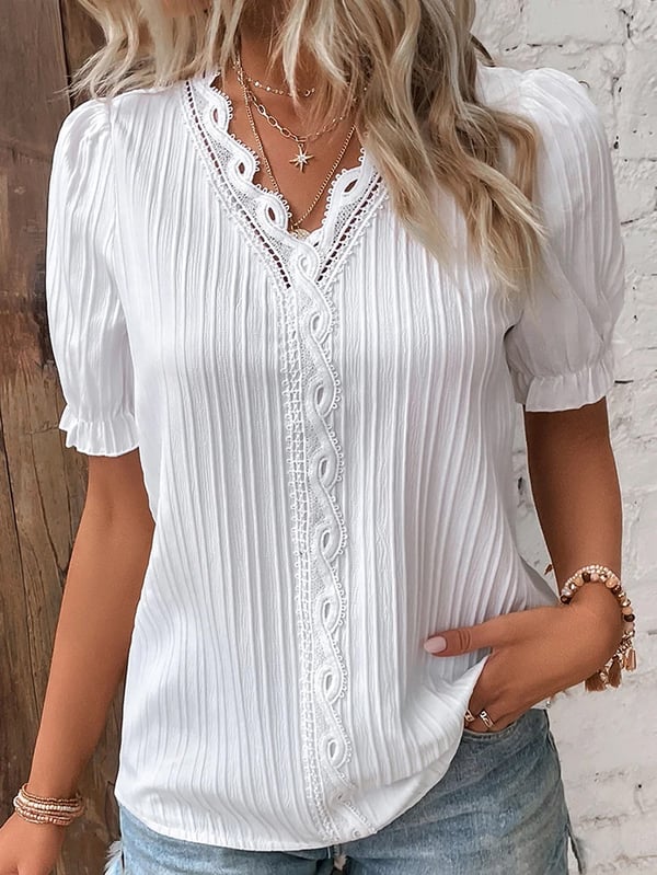 Chemise élégante en dentelle unie à col en V