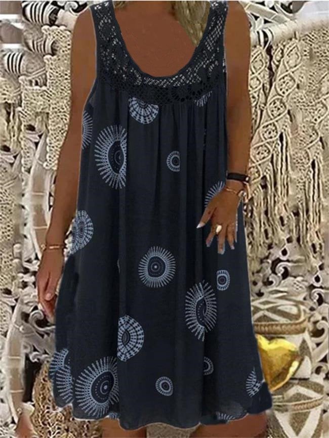 ZÖE ™| ROBE D'ÉTÉ IMPRIMÉE SANS MANCHES À COL ROND POUR FEMME