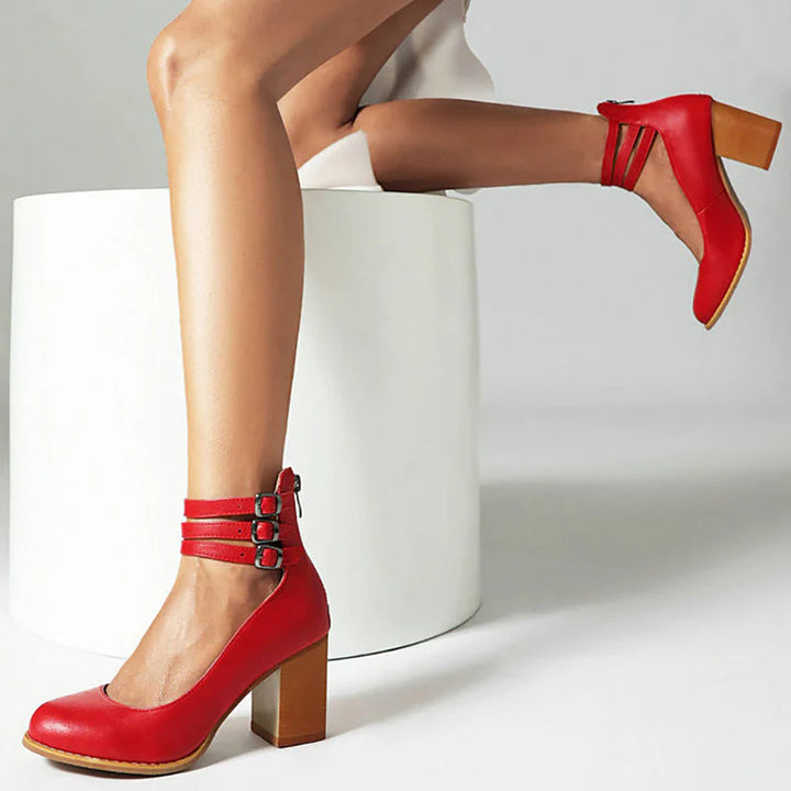 CASILDA™ | SMOOTH SANDALS WITH ANKLE STRAP AND BLOCK HEEL