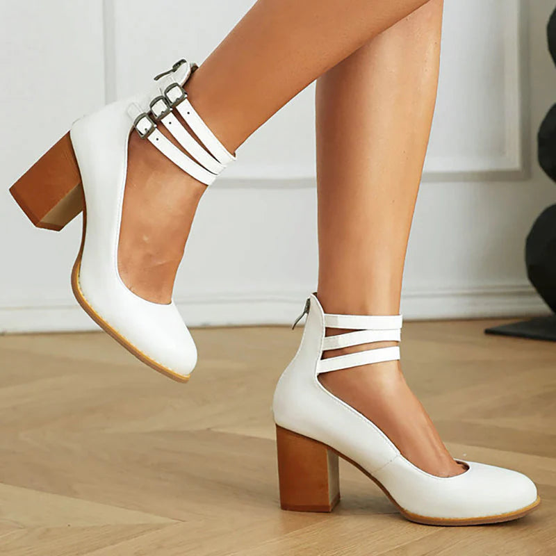 CASILDA™ | SMOOTH SANDALS WITH ANKLE STRAP AND BLOCK HEEL
