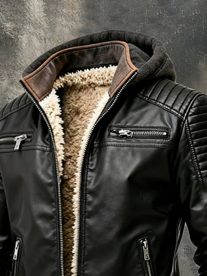 DOUCE & MIDA™ | VESTE ÉLÉGANTE EN CUIR MATELASSÉ AVEC DOUBLURE SHERPA POUR HOMME