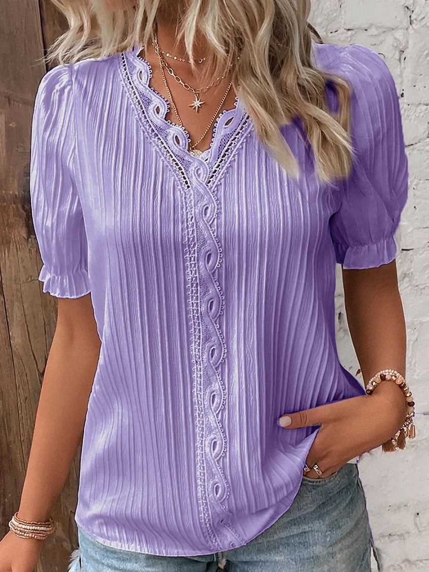 Chemise élégante en dentelle unie à col en V