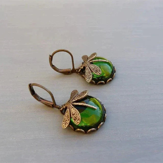 SPHERICAL DRAGONFLY EARRINGS IN ANTIQUE GOLD