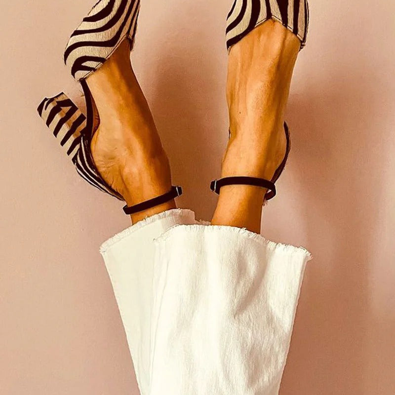 MIRAI™ | MID-HEEL SANDALS WITH ZEBRA-PRINT STRAP