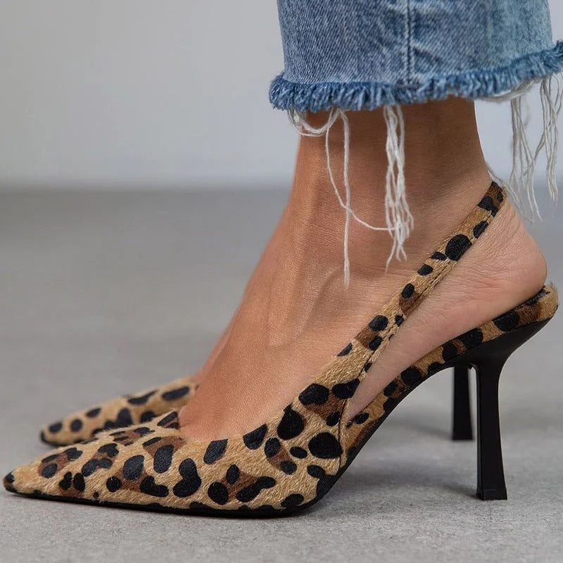 LARO™ | POINTED-TOE PUMPS WITH KHAKI LEOPARD PRINT