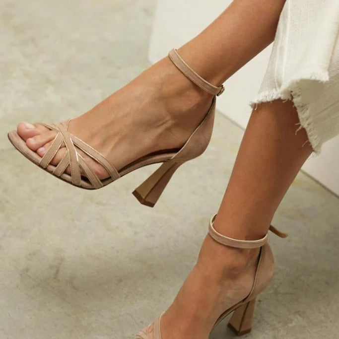MARONA™ | PATCHWORK SANDALS WITH ROUND TOE AND SLIM HEEL