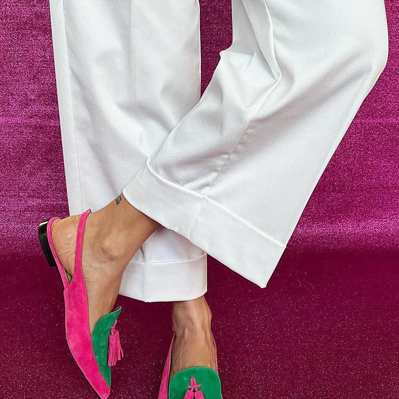 ROSAA™ | COLOURED BALLET FLATS WITH FRINGES AND DECORATIVE ANKLE STRAP
