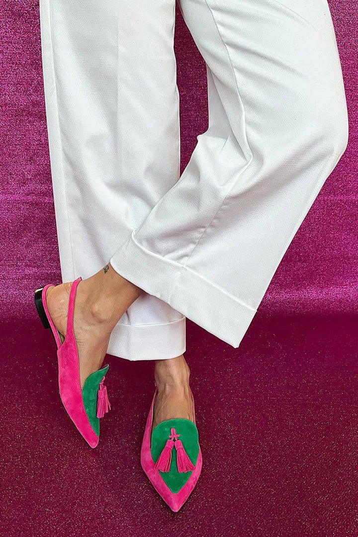 ROSAA™ | COLOURED BALLET FLATS WITH FRINGES AND DECORATIVE ANKLE STRAP