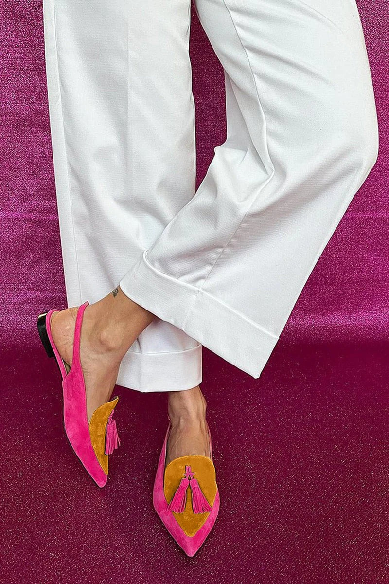 ROSAA™ | COLOURED BALLET FLATS WITH FRINGES AND DECORATIVE ANKLE STRAP
