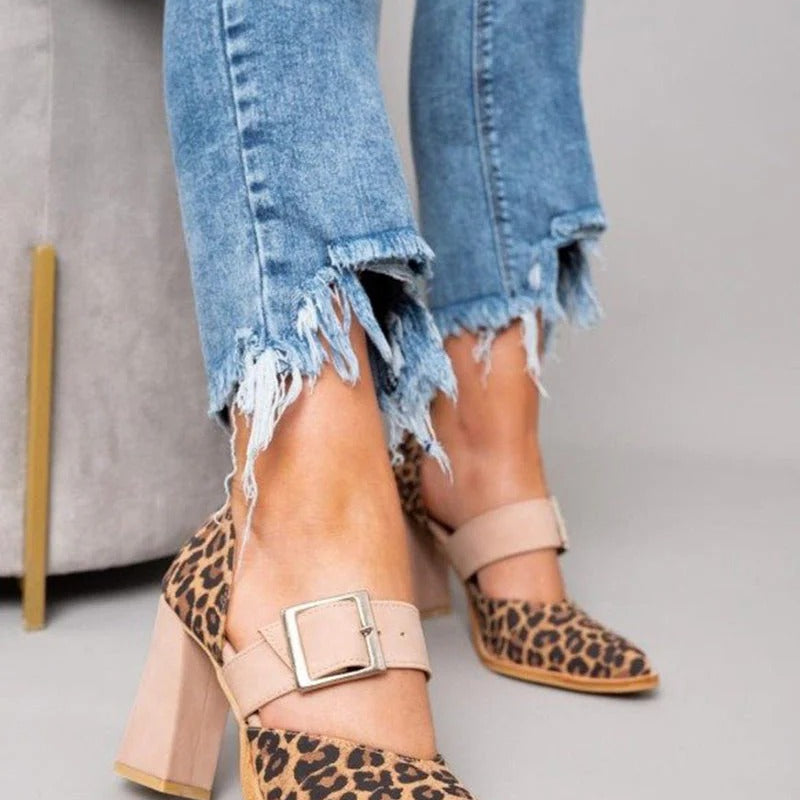 AVANO™ | LEOPARD PRINT SUEDE SANDALS WITH STABLE HEE