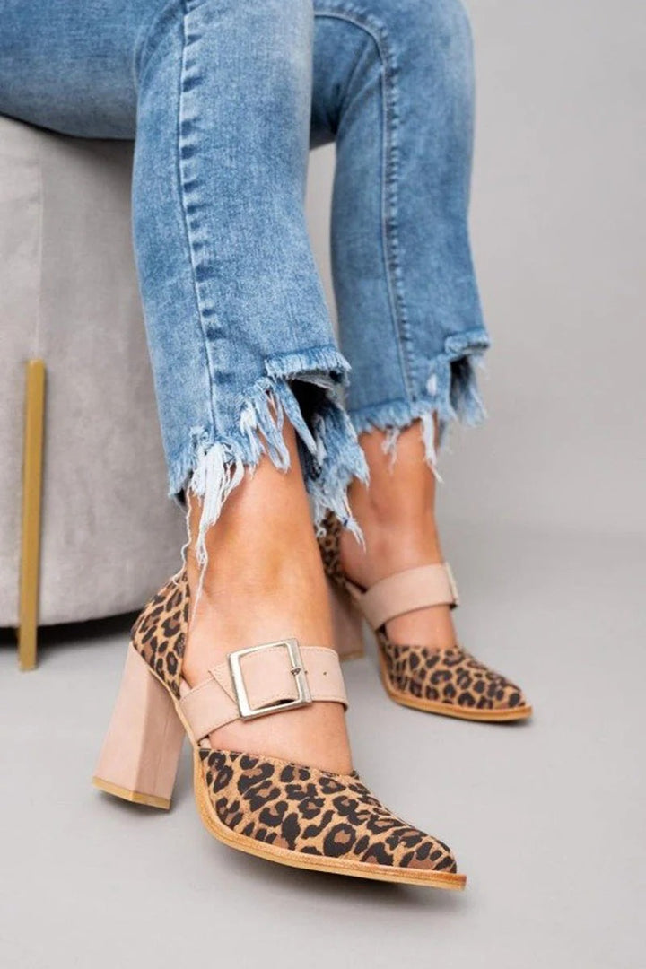 AVANO™ | LEOPARD PRINT SUEDE SANDALS WITH STABLE HEE