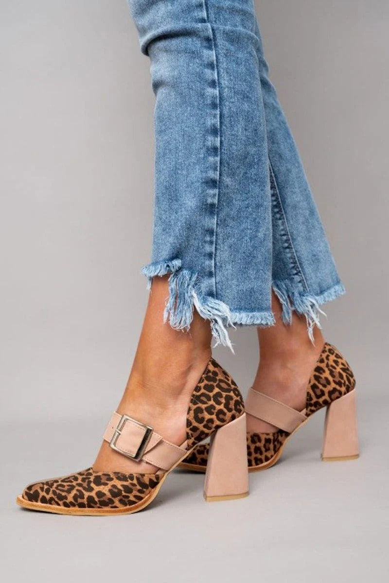 AVANO™ | LEOPARD PRINT SUEDE SANDALS WITH STABLE HEE