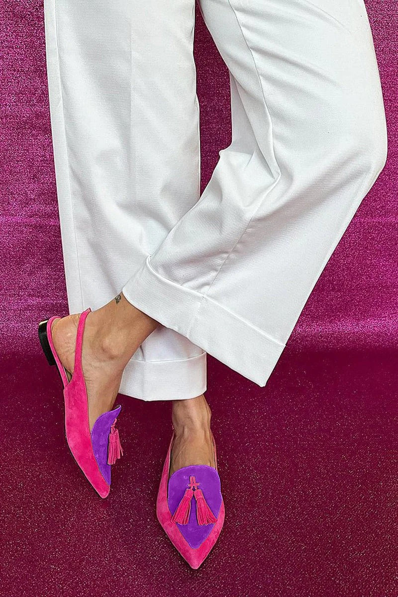 ROSAA™ | COLOURED BALLET FLATS WITH FRINGES AND DECORATIVE ANKLE STRAP