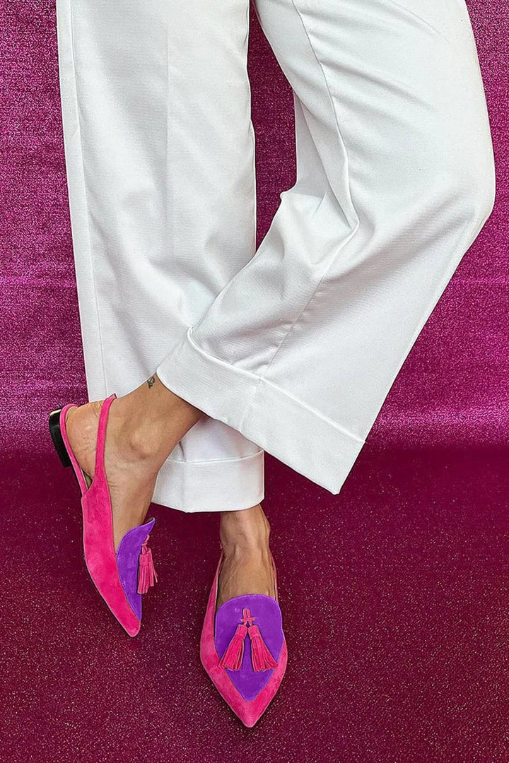 ROSAA™ | COLOURED BALLET FLATS WITH FRINGES AND DECORATIVE ANKLE STRAP