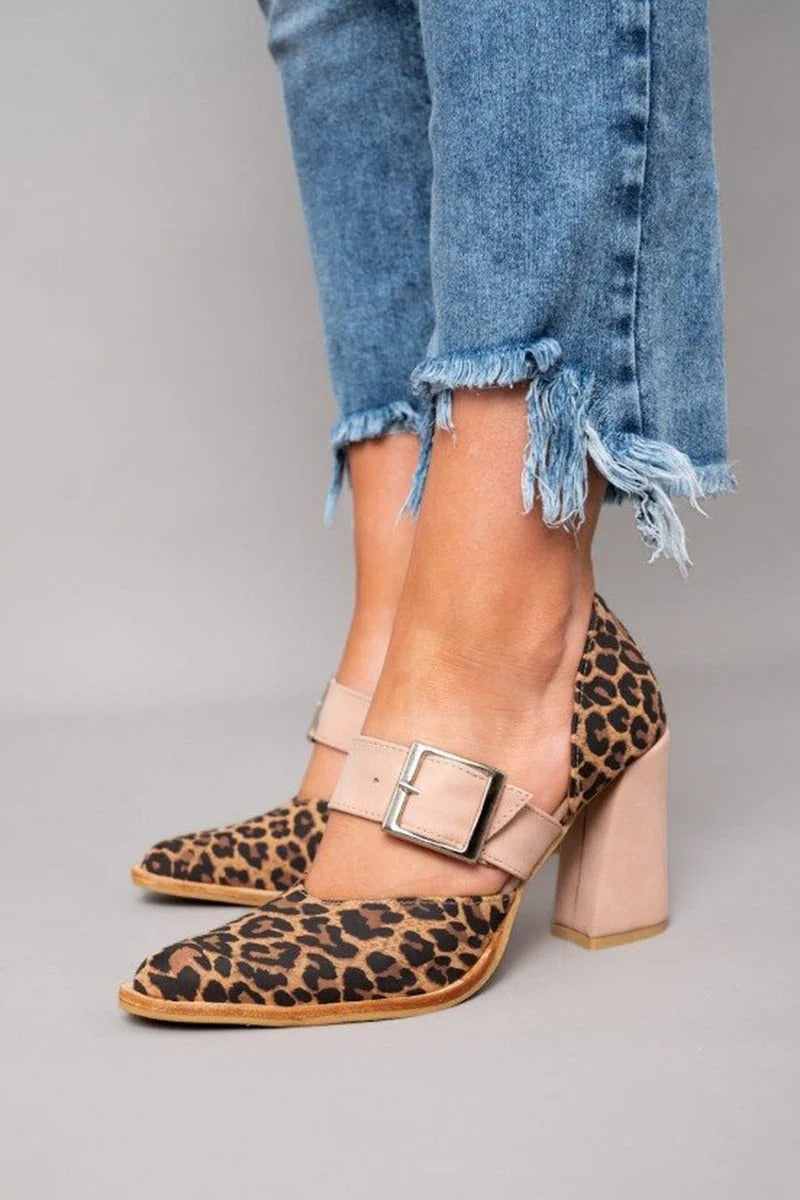 AVANO™ | LEOPARD PRINT SUEDE SANDALS WITH STABLE HEE