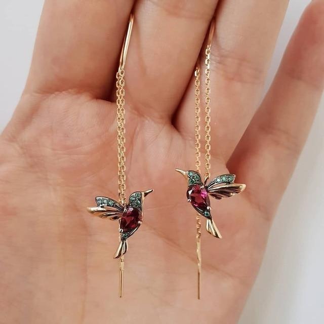 HUMMINGBIRD ENAMEL AND ZIRCONIA EARRINGS