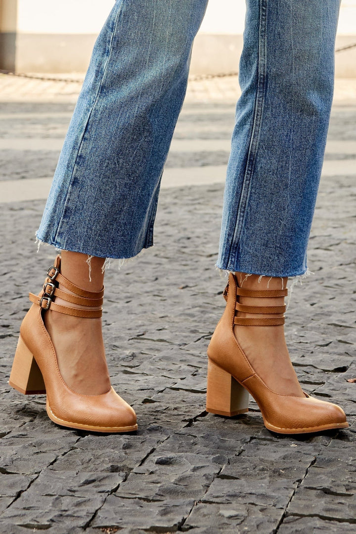 CASILDA™ | SMOOTH SANDALS WITH ANKLE STRAP AND BLOCK HEEL