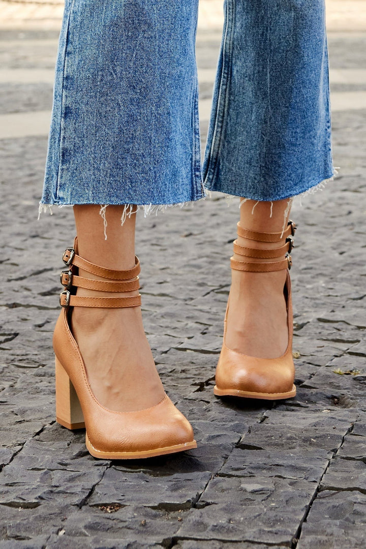 CASILDA™ | SMOOTH SANDALS WITH ANKLE STRAP AND BLOCK HEEL