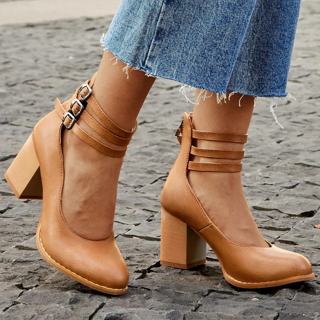 CASILDA™ | SMOOTH SANDALS WITH ANKLE STRAP AND BLOCK HEEL