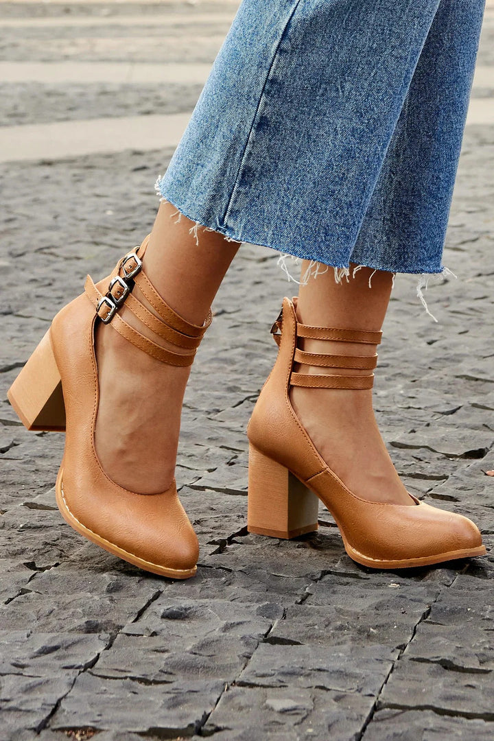 CASILDA™ | SMOOTH SANDALS WITH ANKLE STRAP AND BLOCK HEEL