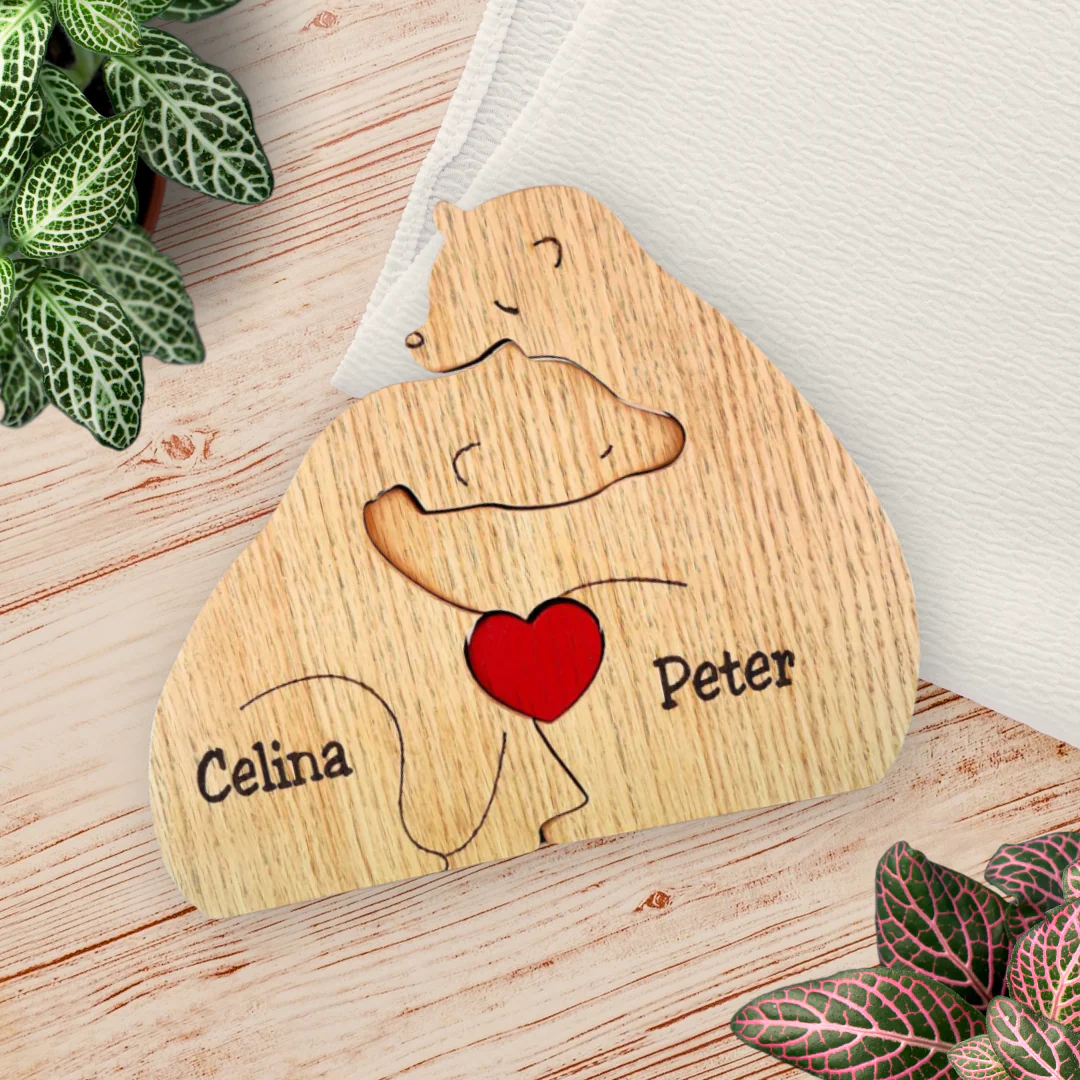 PERSONALISED WOODEN PUZZLE WITH BEAR FAMILY