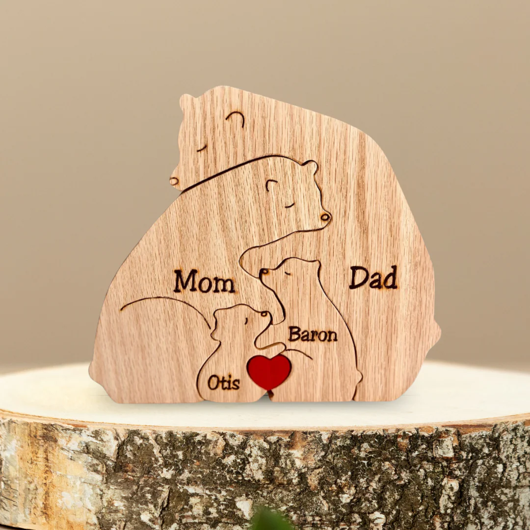 PERSONALISED WOODEN PUZZLE WITH BEAR FAMILY