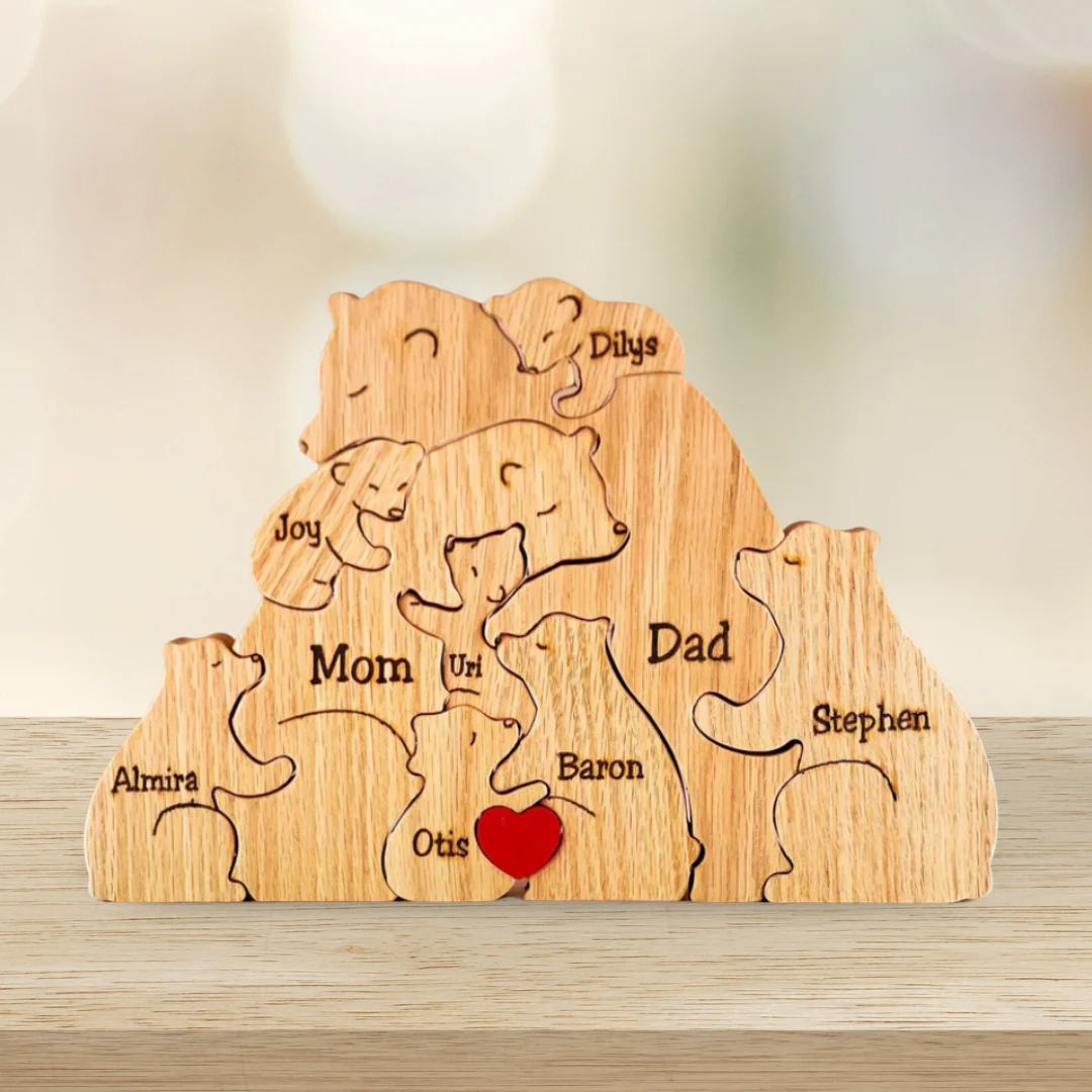 PERSONALISED WOODEN PUZZLE WITH BEAR FAMILY