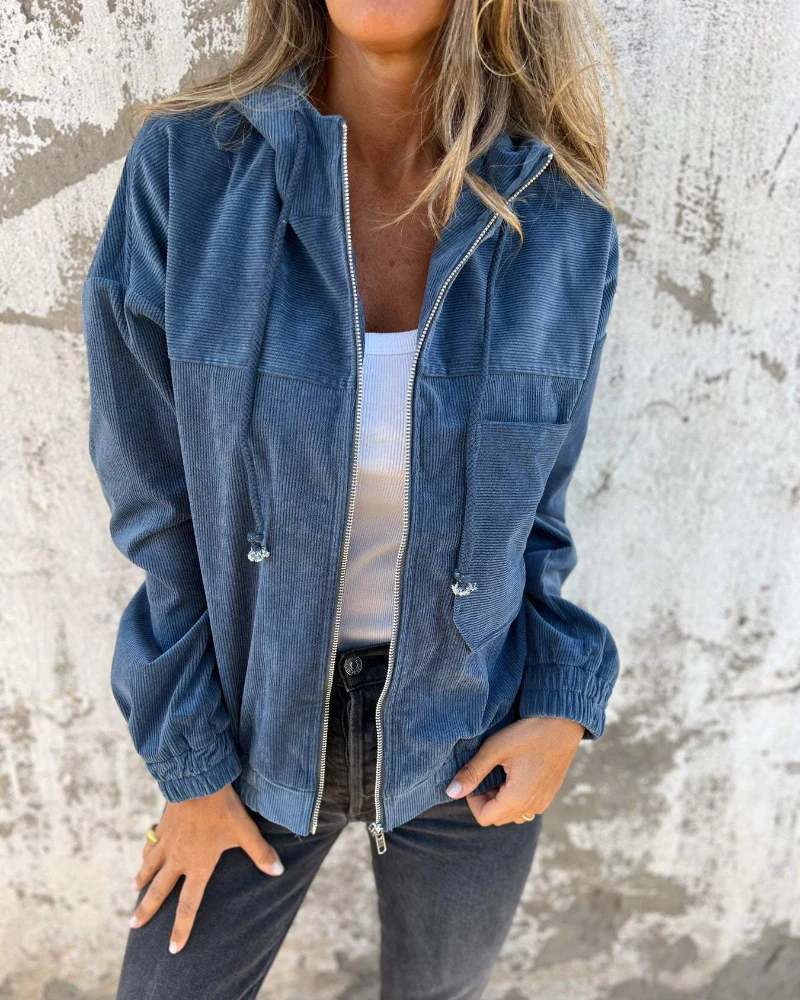 ELLA | CORDUROY HOODED JACKET WITH ZIP FASTENING