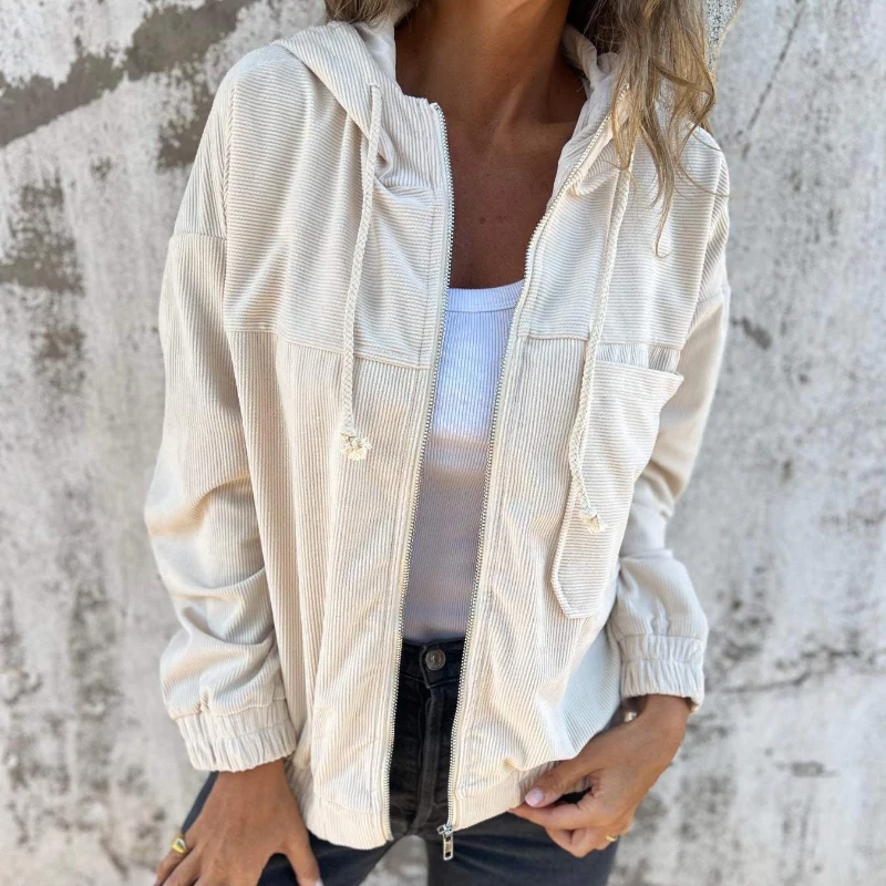 ELLA | CORDUROY HOODED JACKET WITH ZIP FASTENING