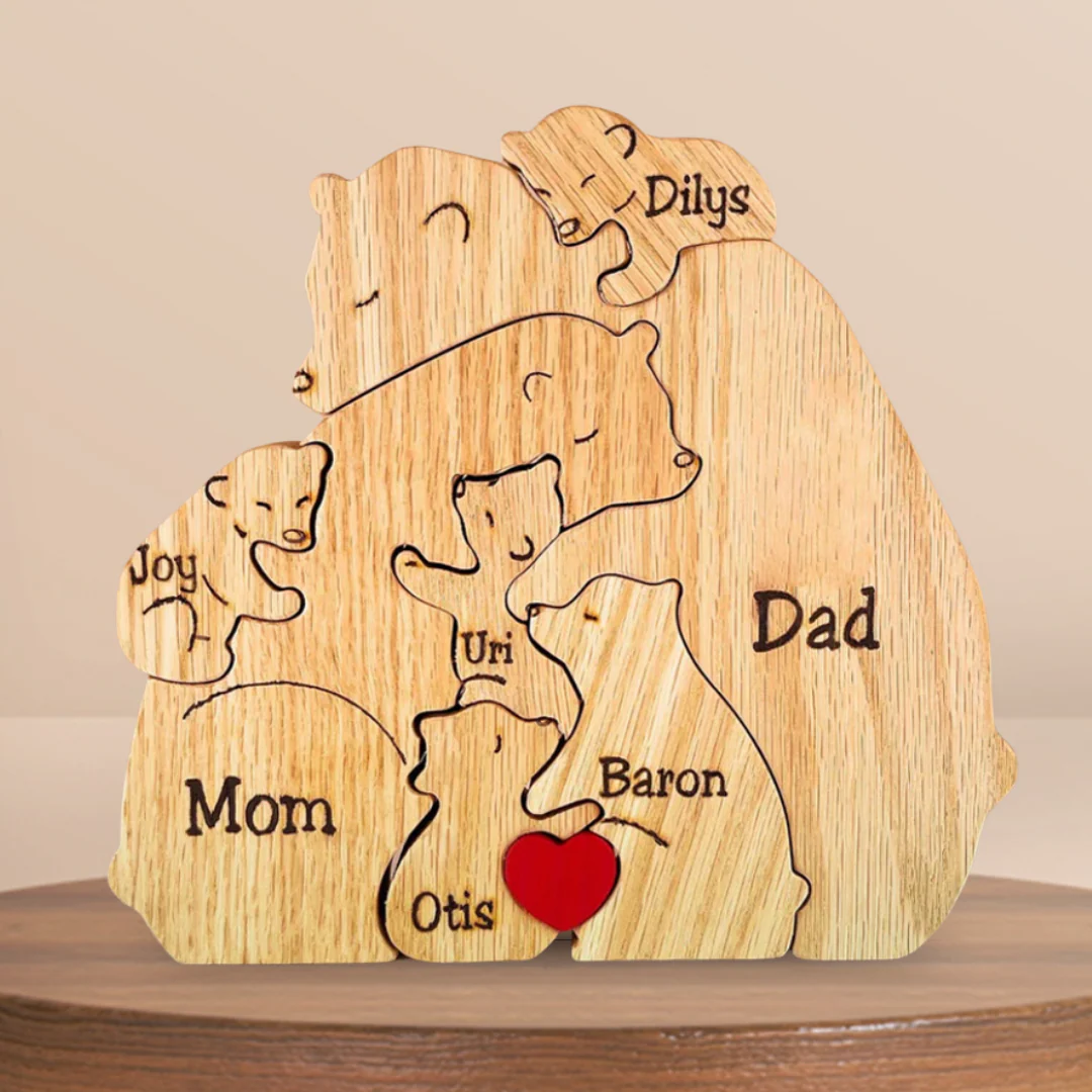 PERSONALISED WOODEN PUZZLE WITH BEAR FAMILY