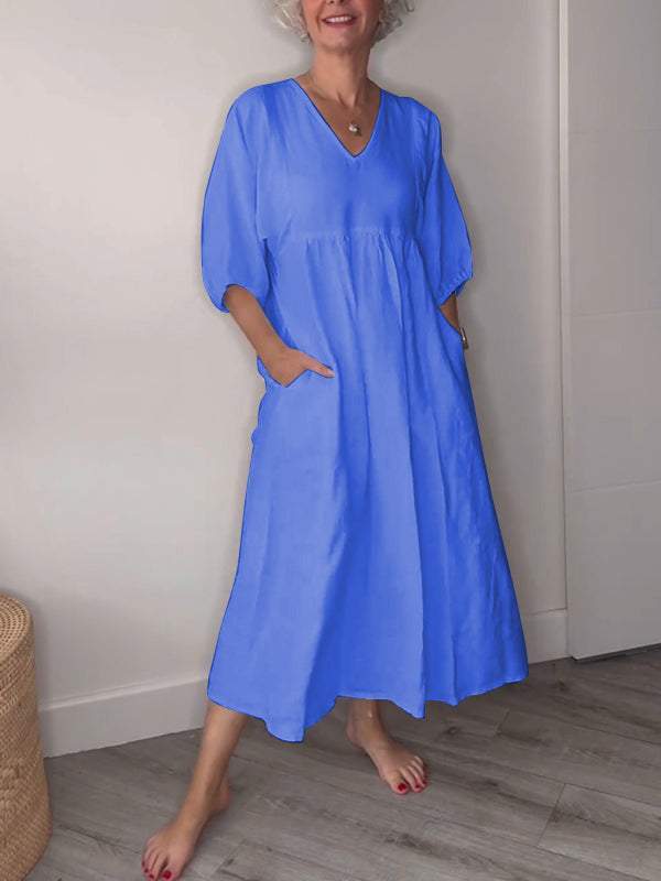 LUCIA | ROBE MI-LONGUE DÉCONTRACTÉE À COL EN V ET POCHES