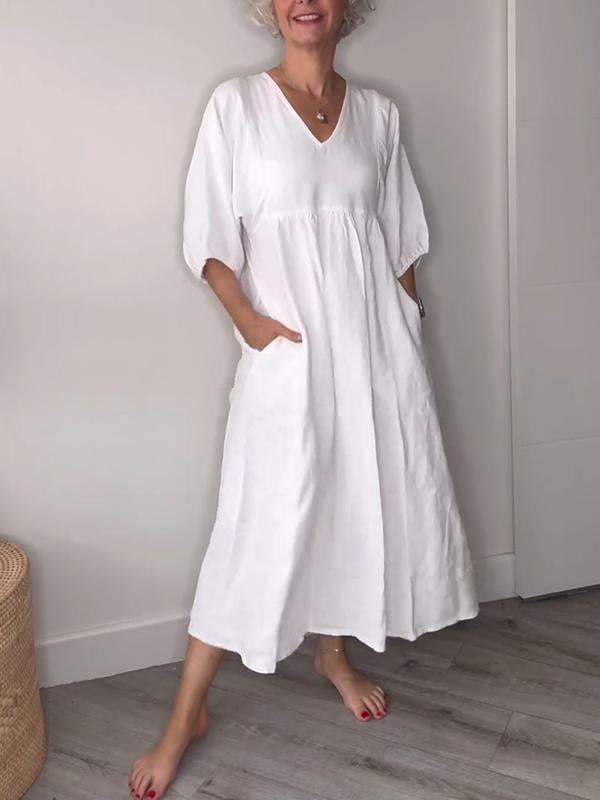 LUCIA | ROBE MI-LONGUE DÉCONTRACTÉE À COL EN V ET POCHES