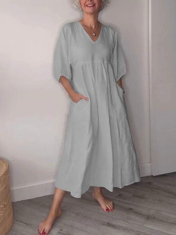 LUCIA | ROBE MI-LONGUE DÉCONTRACTÉE À COL EN V ET POCHES