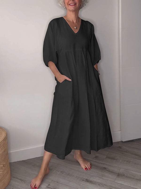 LUCIA | ROBE MI-LONGUE DÉCONTRACTÉE À COL EN V ET POCHES