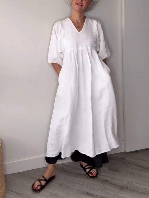 LUCIA | ROBE MI-LONGUE DÉCONTRACTÉE À COL EN V ET POCHES