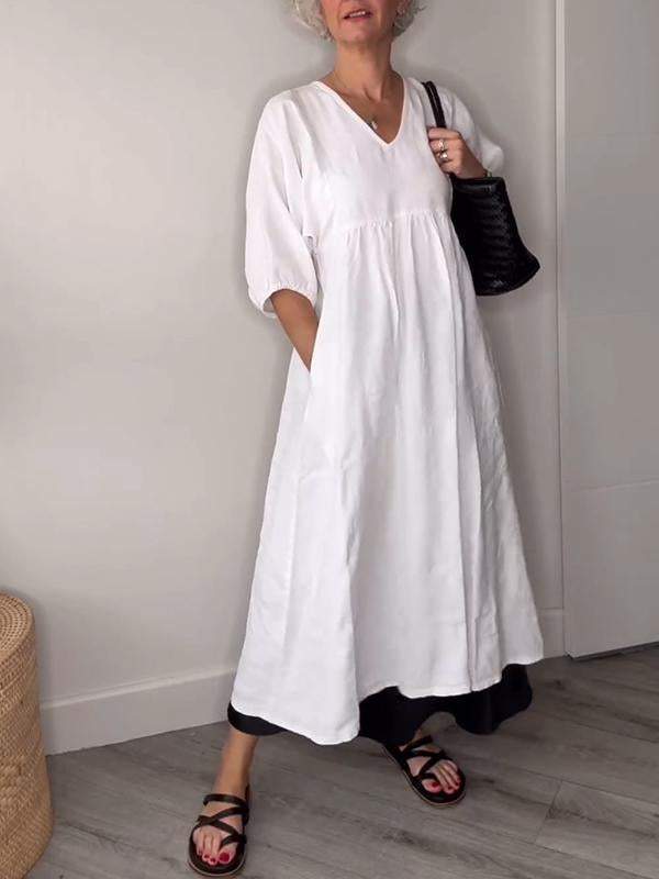 LUCIA | ROBE MI-LONGUE DÉCONTRACTÉE À COL EN V ET POCHES
