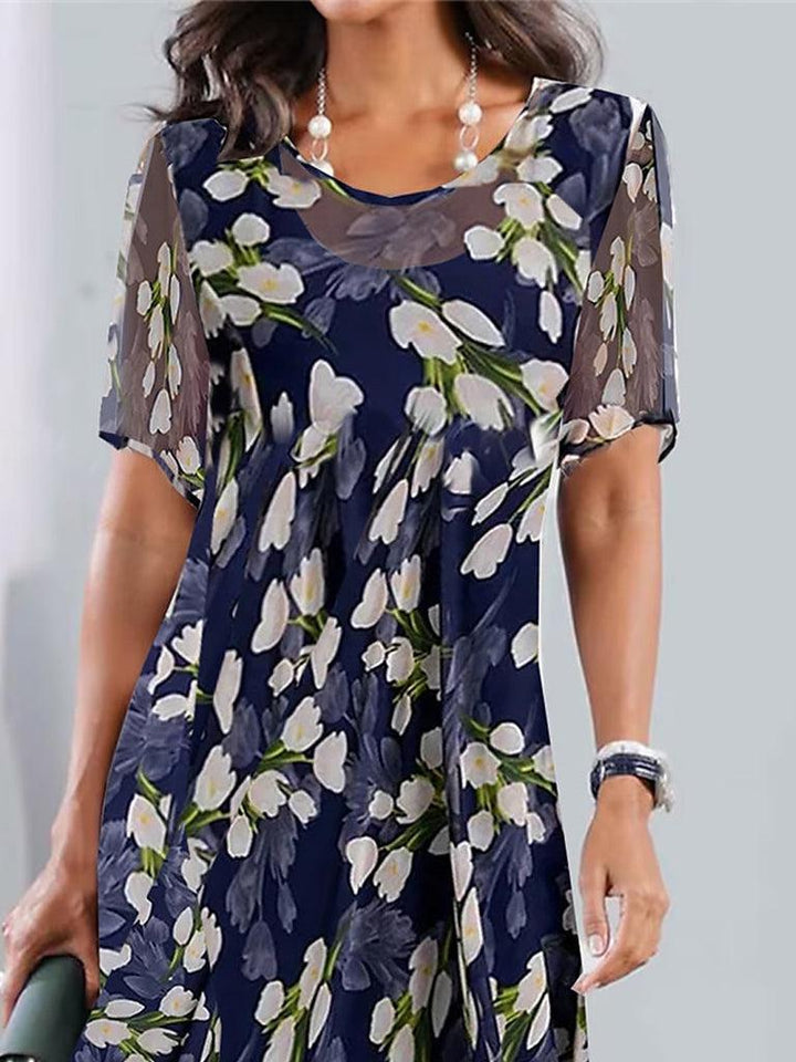 Robe midi bleue à manches courtes